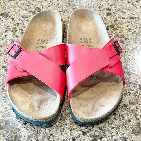 Birkenstock Birki's Santosa 39 Sandals Red Crossover Wide Straps Leather - Picture 1 of 5